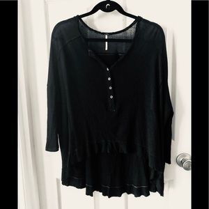 Free People 3/4 Sleeve Black Henley